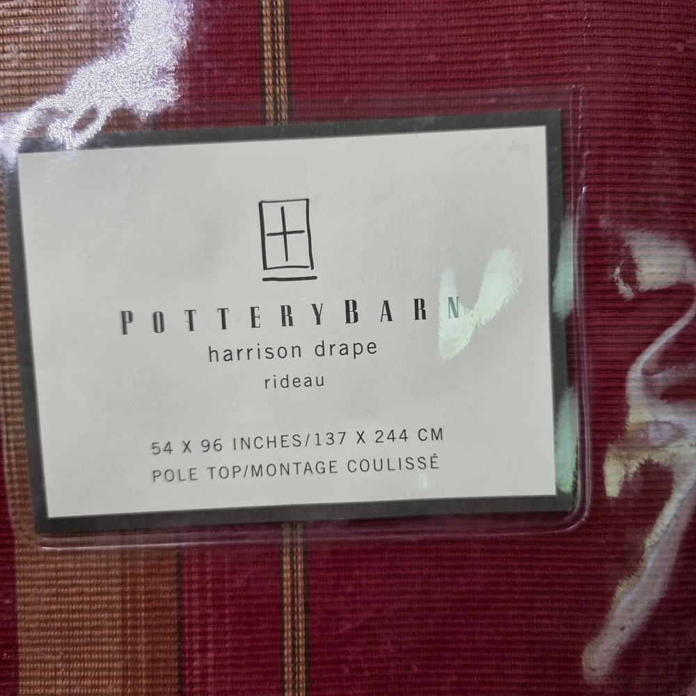 Pottery Barn Harrison Drape Red Gold Striped 100% Cotton 54x96 Set of 2 New - Picture 3 of 10